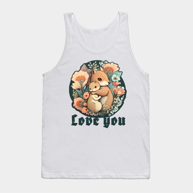 Mother and Baby Squirrel Embracing in Flowers Garden Love you Tank Top by Anicue